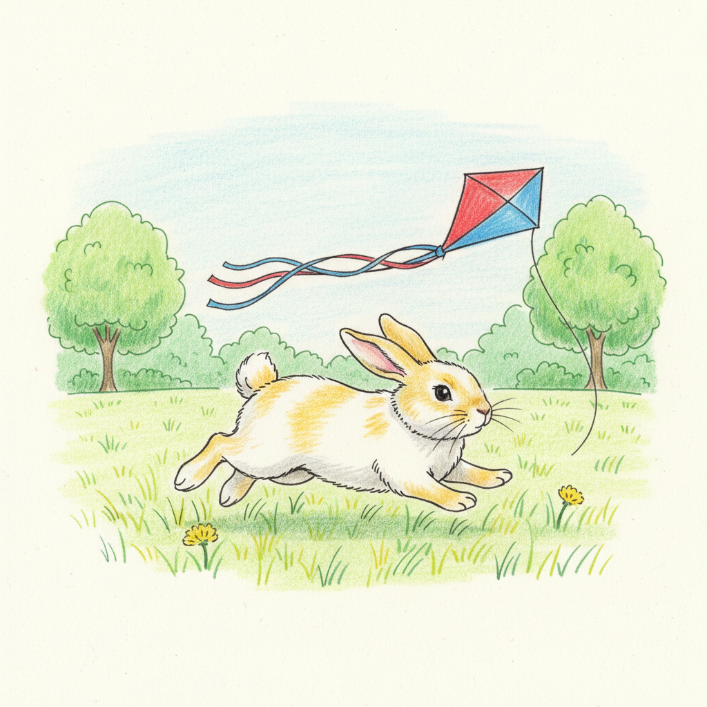 Kite and rabbit in the park, four legs visible and clean outline.